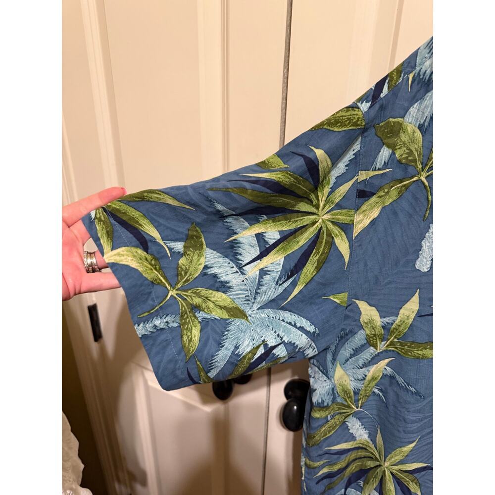 Pusser’s Blue Green Men’s Silk Short Sleeve Button Up Tropical Hawaiin Shirt L - Picture 3 of 11